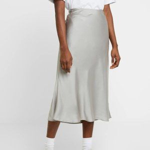 A&F Silver Chrome Satin Midi Skirt